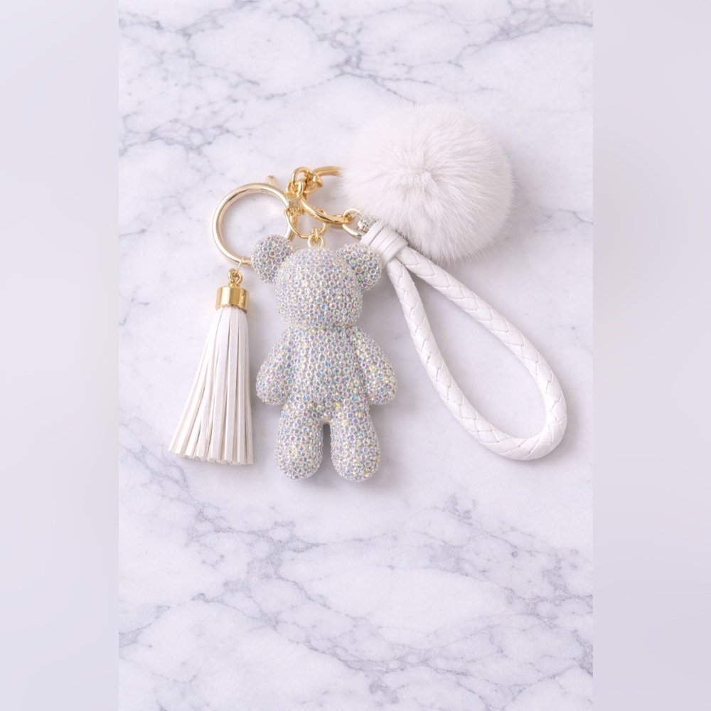 4 pcs Silver Rhinestone Glam Bear Keychain/HandBag Clasp Charm Set-NWT - Picture 2 of 3